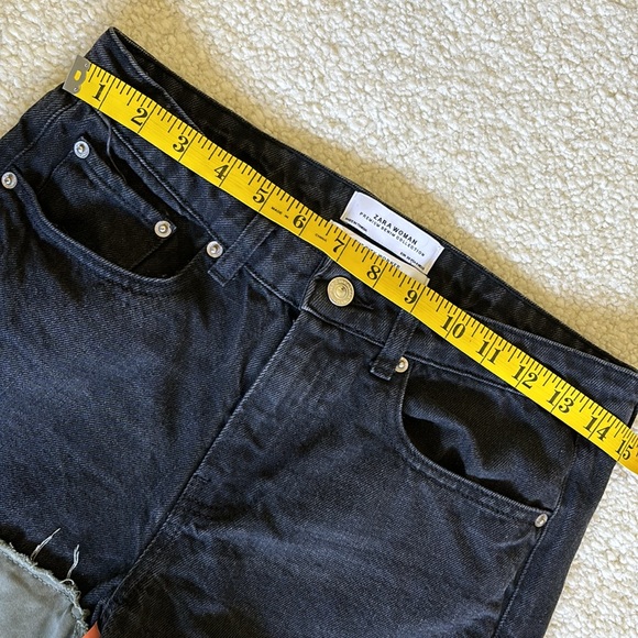 ZARA Women Premium Denim Collection City Worker Black & Green Frayed Hems Pants - Picture 11 of 15